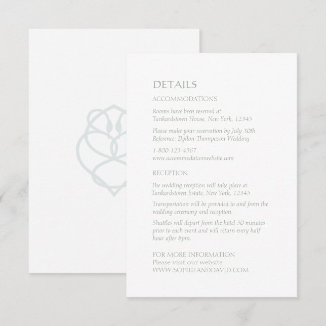 Blue Celtic Irish Swan Love Knot Wedding Details Enclosure Card (Front/Back)