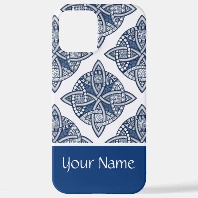 Blue Celtic Knot Personalised with Your Name iPhone Case (Back)