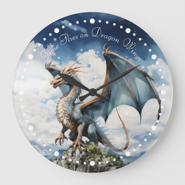 Blue Celtic Viking Dragon Magical Fairytale Large Clock (Front)