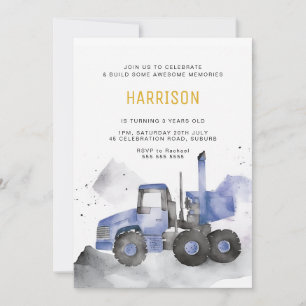 Blue Cement Truck Birthday Invitation
