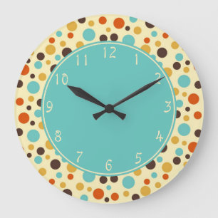 Blue centre Polka Dots Retro Blue Yellow Red Large Clock