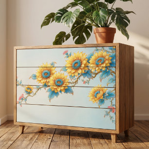 Blue Centre Vintage Sunflower Branch Decoupage Tissue Paper