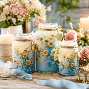 Blue Centre Yellow Sunflower Branch Decoupage Tissue Paper