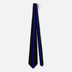Blue Centred Thin Vertical Line on Black Tie