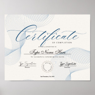 Blue Certificate of completion, achievement, excel Poster