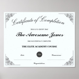 Blue Certificate of Completion Custom Logo Poster