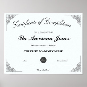 Blue Certificate of Completion Custom Logo Poster