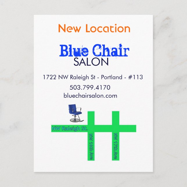 Blue Chair Moving Card (Front)