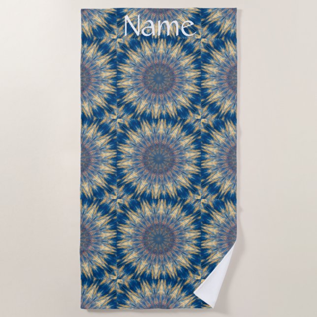 Blue Chakra Kaleidoscope Thunder_Cove Beach Towel (Front)