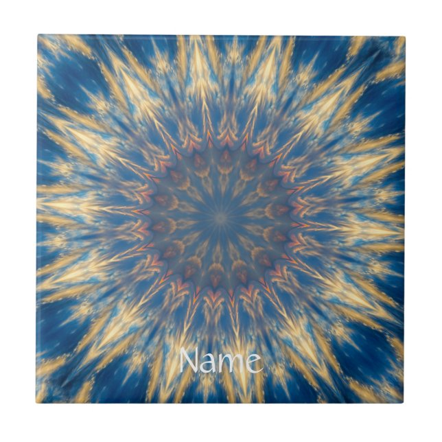 Blue Chakra Kaleidoscope Thunder_Cove Ceramic Tile (Front)