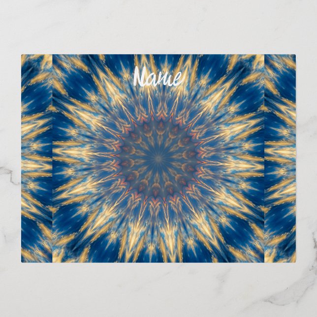 Blue Chakra Kaleidoscope Thunder_Cove  Foil Holiday Postcard (Front)