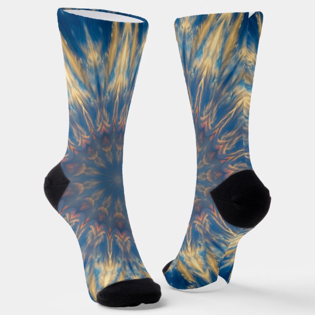 Blue Chakra Kaleidoscope Thunder_Cove Socks (Angled)