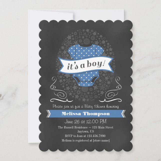 Blue Chalkboard Boy Baby Shower Invite (Front)