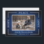 Blue Chalkboard Hope Peace Love Christmas Photo Holiday Card<br><div class="desc">This Christmas greeting card features Hope Peace Love text. Personalise this card by adding your own photo and name. This design is part of a collection which includes other matching items. Please visit the collection page in our store to see the full range.</div>
