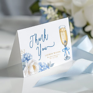 Blue Champagne Bridal Shower Folded Thank You Card