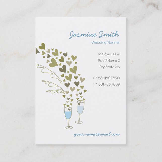 Blue Champagne Cheers Hearts Template Profile Card (Front)