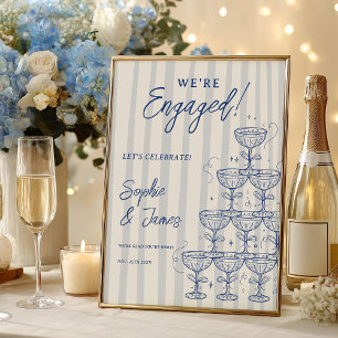 Blue Champagne Tower Engagement Wedding Welcome Poster