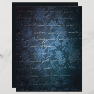 Blue Charcoal Grey Grunge Floral Scrapbook Paper