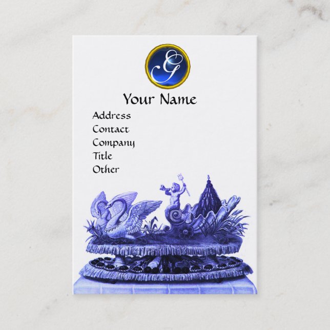 BLUE CHARIOT OF SWANS WITH CUPCAKES AND PASTRY BUSINESS CARD (Front)