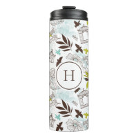 Blue Chartreuse Birdcages Floral Pattern Monogram