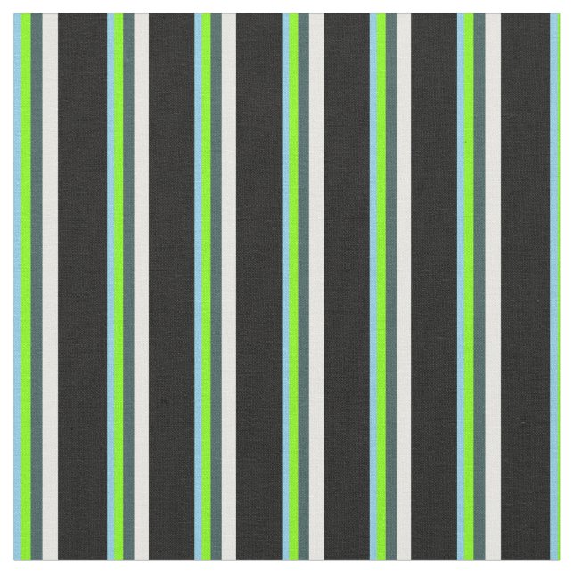 Blue, Chartreuse, Slate Grey, Mint Cream & Black Fabric (Close Up)