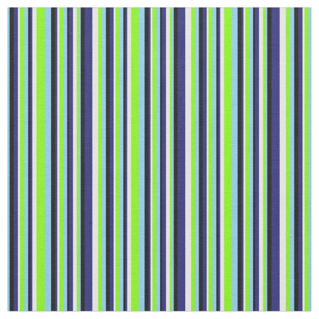 Blue, Chartreuse, White & Black Stripes Pattern Fabric (Close Up)