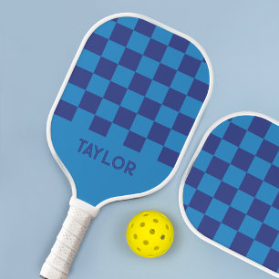 Blue Check Chequered Board Pattern Personalised Pickleball Paddle