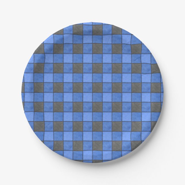 Blue Check Med Paper Plate (Front)