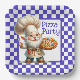 Blue Check Pizza Party Paper Plate