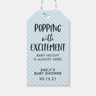 Blue Check Popcorn Favour Tags, Boy Baby Shower Gift Tags