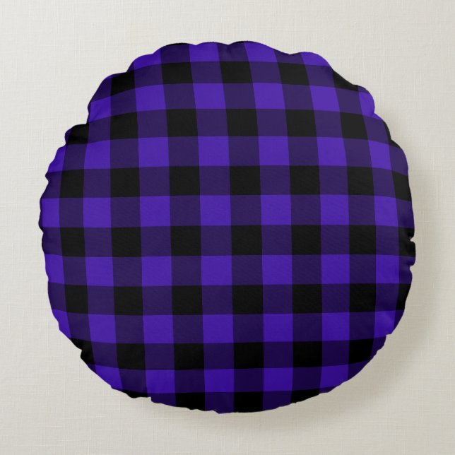 Blue Check Round Pillow Modern Design (Front)