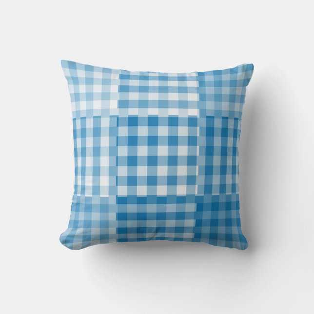 Blue Checker Patchwork Pattern Cushion (Front)