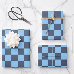 Blue Checkerboard Wrapping Paper Sheet