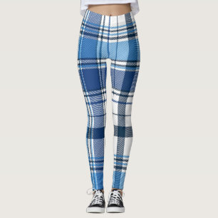 Blue Checkered Classic Scottish Plaid Pattern. Leggings
