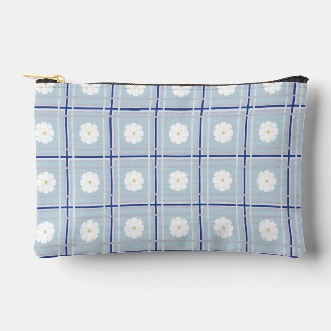 Blue Checkered Daisy pattern Accessory Pouch (Front)