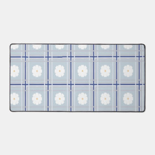 Blue Checkered Daisy pattern Desk Mat