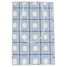 Blue Checkered Daisy pattern Medium Gift Bag