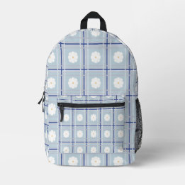 Blue Checkered Daisy pattern Printed Backpack