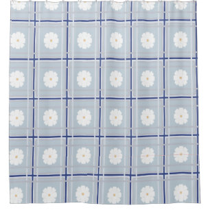 Blue Checkered Daisy pattern Shower Curtain