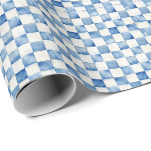 Blue Checkered Decorative Gift Wrap Paper