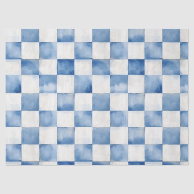 Blue Checkered Decorative Tissue Wrap Paper (Front)