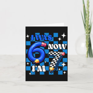 Blue checkered i was 6 i'm 7 funny 67 birthday boy card