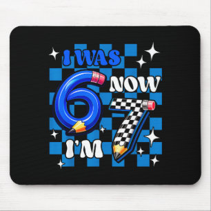 Blue checkered i was 6 i'm 7 funny 67 birthday boy mouse pad