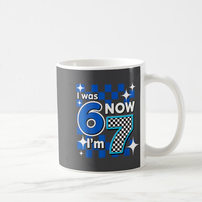 Blue Checkered I Was 6 Now I'm 7 Birthday  Coffee Mug (Right)
