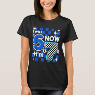 Blue Checkered I Was 6 Now Im 7 Birthday Soccer Bo T-Shirt