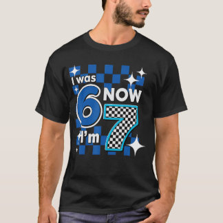 Blue Checkered I was 6 Now Im 7 Birthday T-Shirt