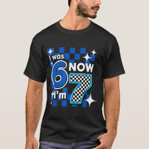 Blue Checkered I Was 6 Now I'm 7 Birthday  T-Shirt