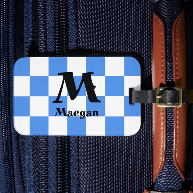 Blue Checkered Pattern Background Luggage Tag (Front Insitu 4)