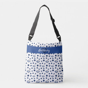 Blue Cheer Hearts, Pom Poms, Megaphone Pattern Crossbody Bag