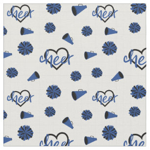 Blue Cheer Hearts, Pom Poms, Megaphone Pattern Fabric